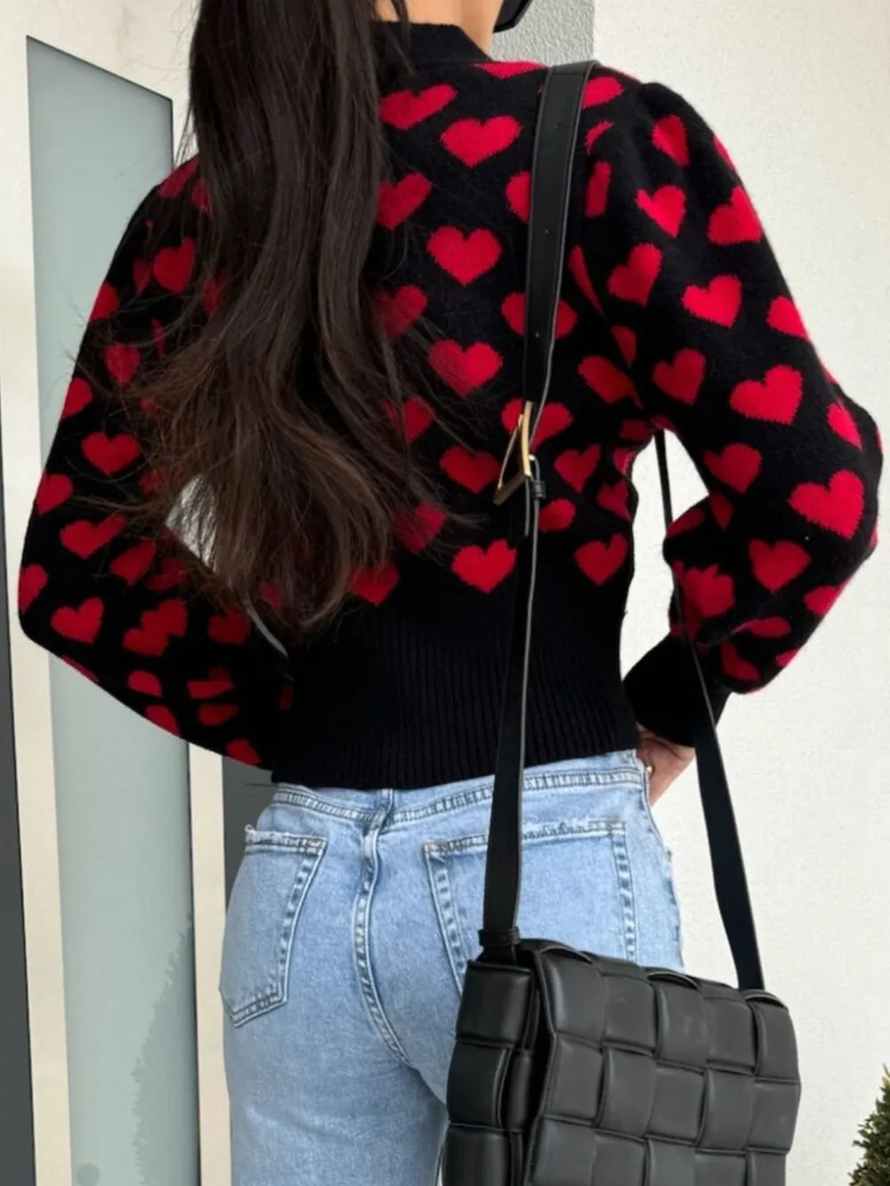 Heart Print Cardigan - V-Neck Cropped Knit Sweater from Mish Mash Market