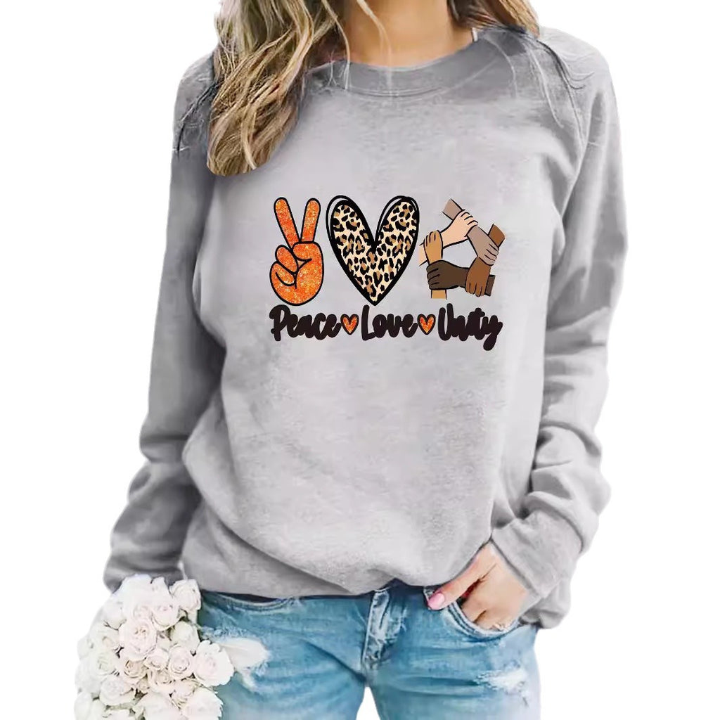 Women’s Peace Love Unity Printed Pullover – Casual Long Sleeve Crew Neck Graphic Sweatshirt from Mish Mash Market