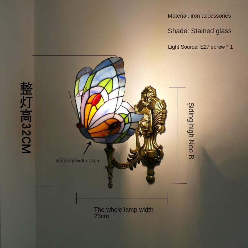 Tiffany Style Stained Glass Butterfly Wall Sconce – Colorful Vintage Accent Lighting