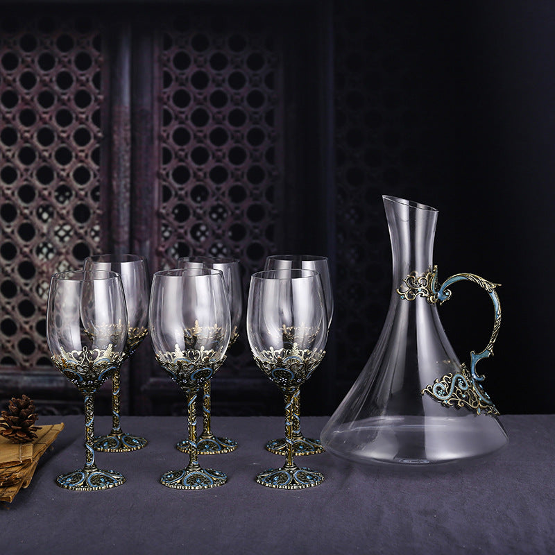 Luxury Enamel Crystal Wine Glass & Decanter Set – Lead-Free Hand-Painted Gift Set from Mish Mash Market