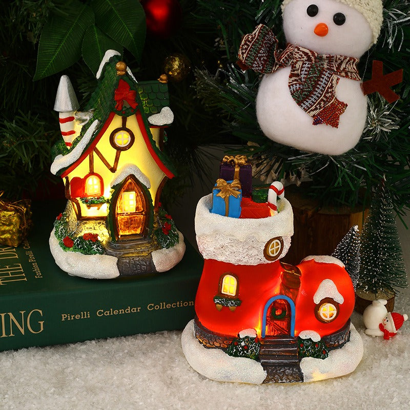 Glowing Christmas Village House and Boot
