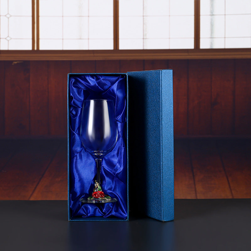 Handmade Enamel Crystal Wine Goblet with Vintage Floral Design and Matching Decanter