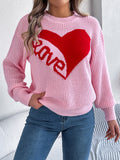 Red Heart Patch Long Sleeve Sweater – Women's Casual Valentine's Day Pullover from Mish Mash Market
