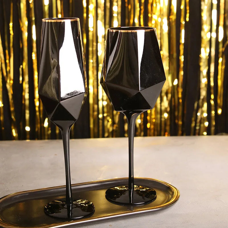 Black & Gold Crystal Red Wine Goblets - Luxury Stemware from Mish Mash Market