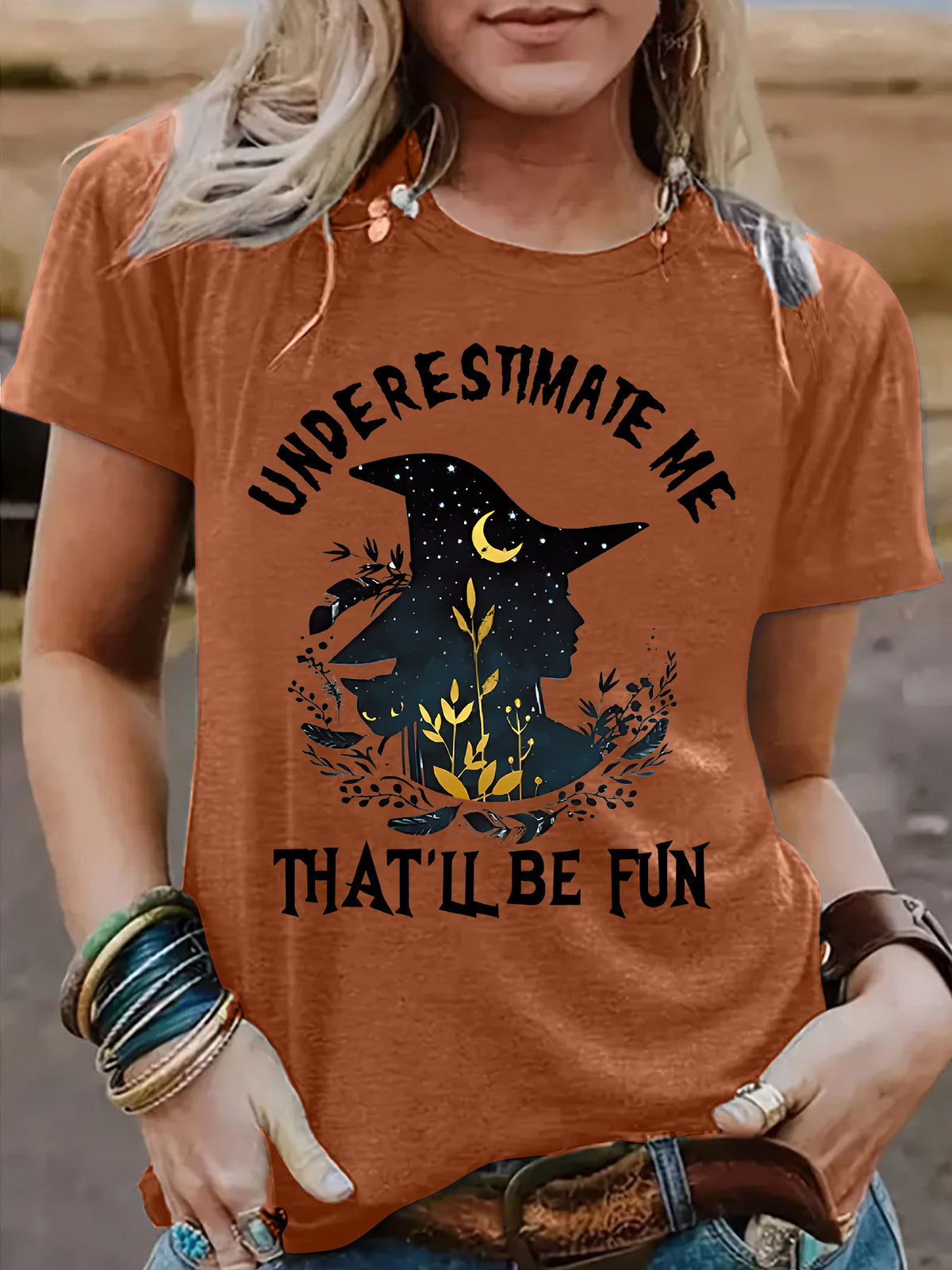 Women's Halloween Witch Graphic T-Shirt - Short Sleeve Crew Neck Top from Mish Mash Market