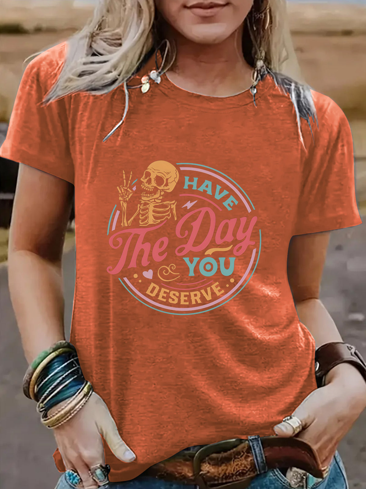 Halloween "Have The Day You Deserve" Graphic Short Sleeve Crew Neck T-Shirt