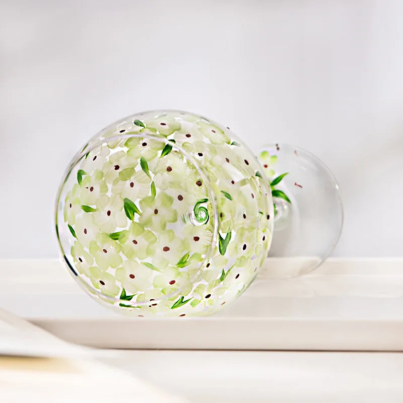 Hand-Painted Floral Glass Goblet – Elegant Flower Stemware for Weddings & Parties from Mish Mash Market