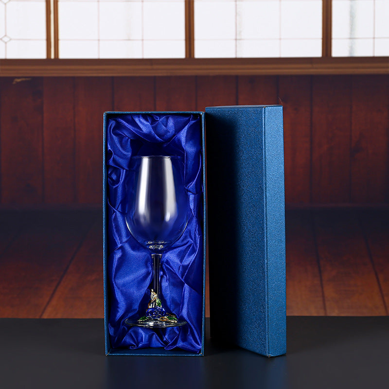 Handmade Enamel Crystal Wine Goblet with Vintage Floral Design and Matching Decanter