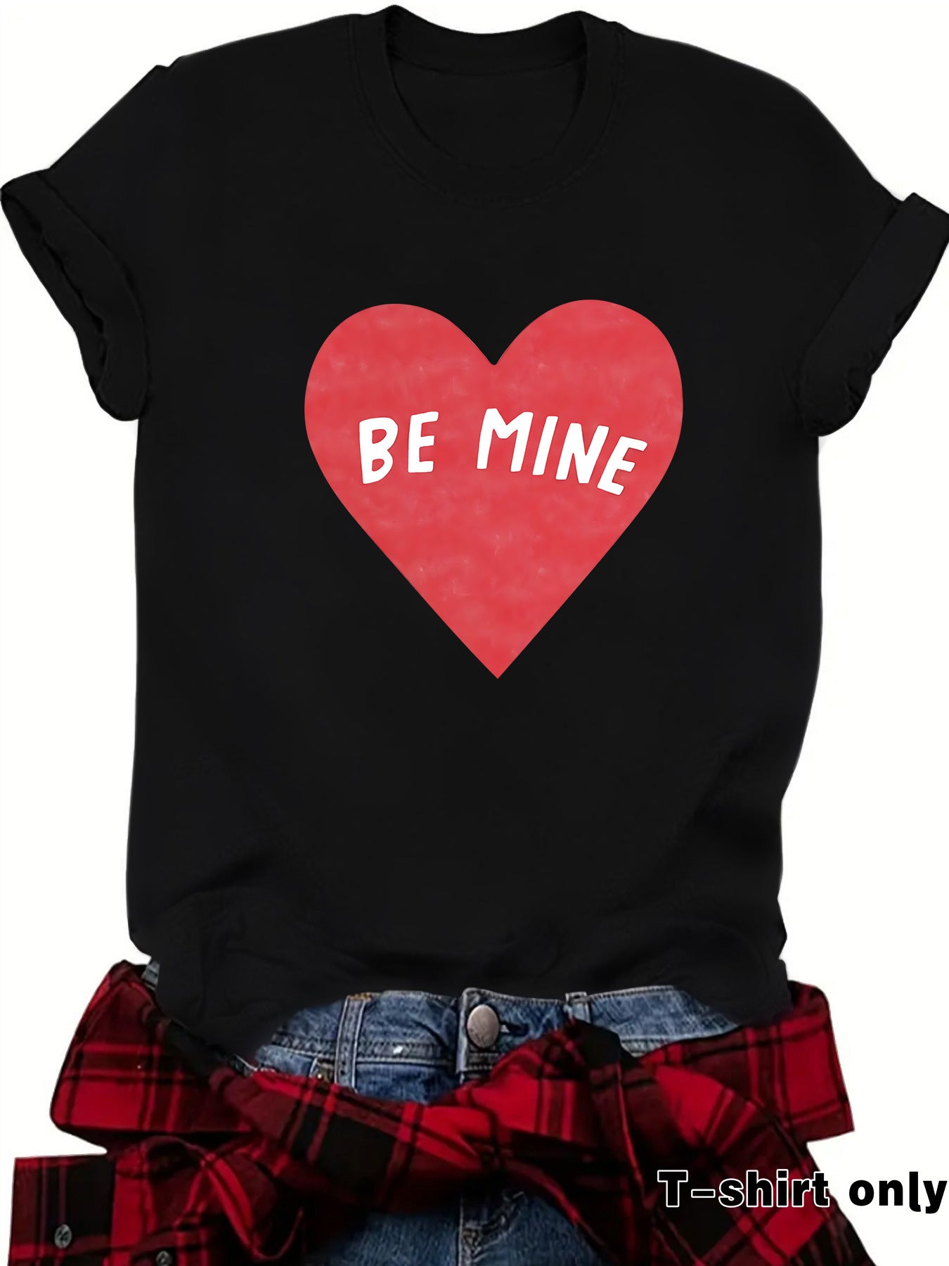 Love BE MINE Heart Graphic T-Shirt - Casual Short Sleeve Valentine's Tee from Mish Mash Market
