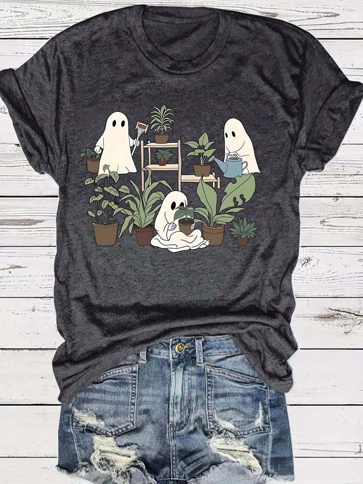 Halloween Cute Spooky Ghost Plant Lover Graphic T-Shirt from Mish Mash Market