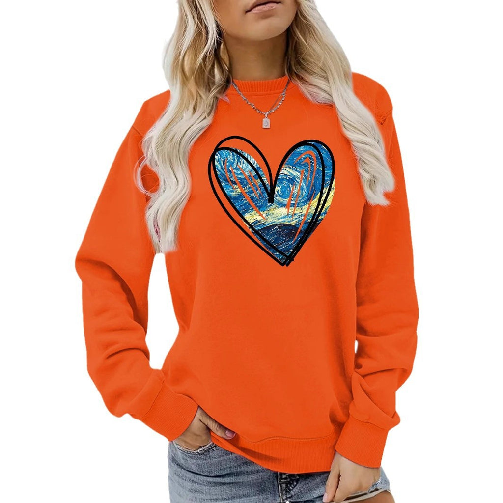 Heart Print Crewneck Sweatshirt - Abstract Graphic Pullover for Women from Mish Mash Market