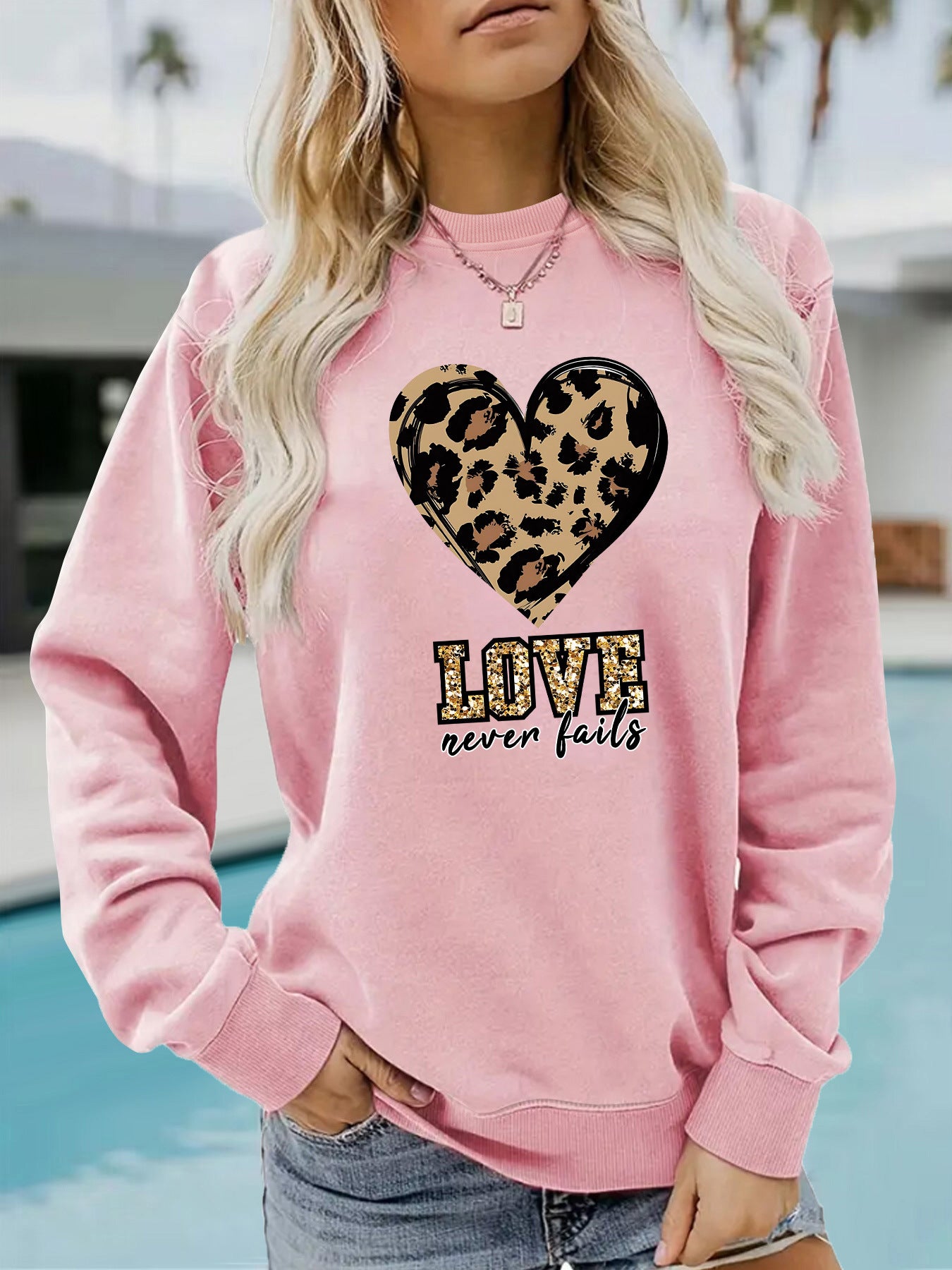 Love Never Fails Leopard Print Hoodie - Aesthetic Women’s Graphic Sweatshirt from Mish Mash Market