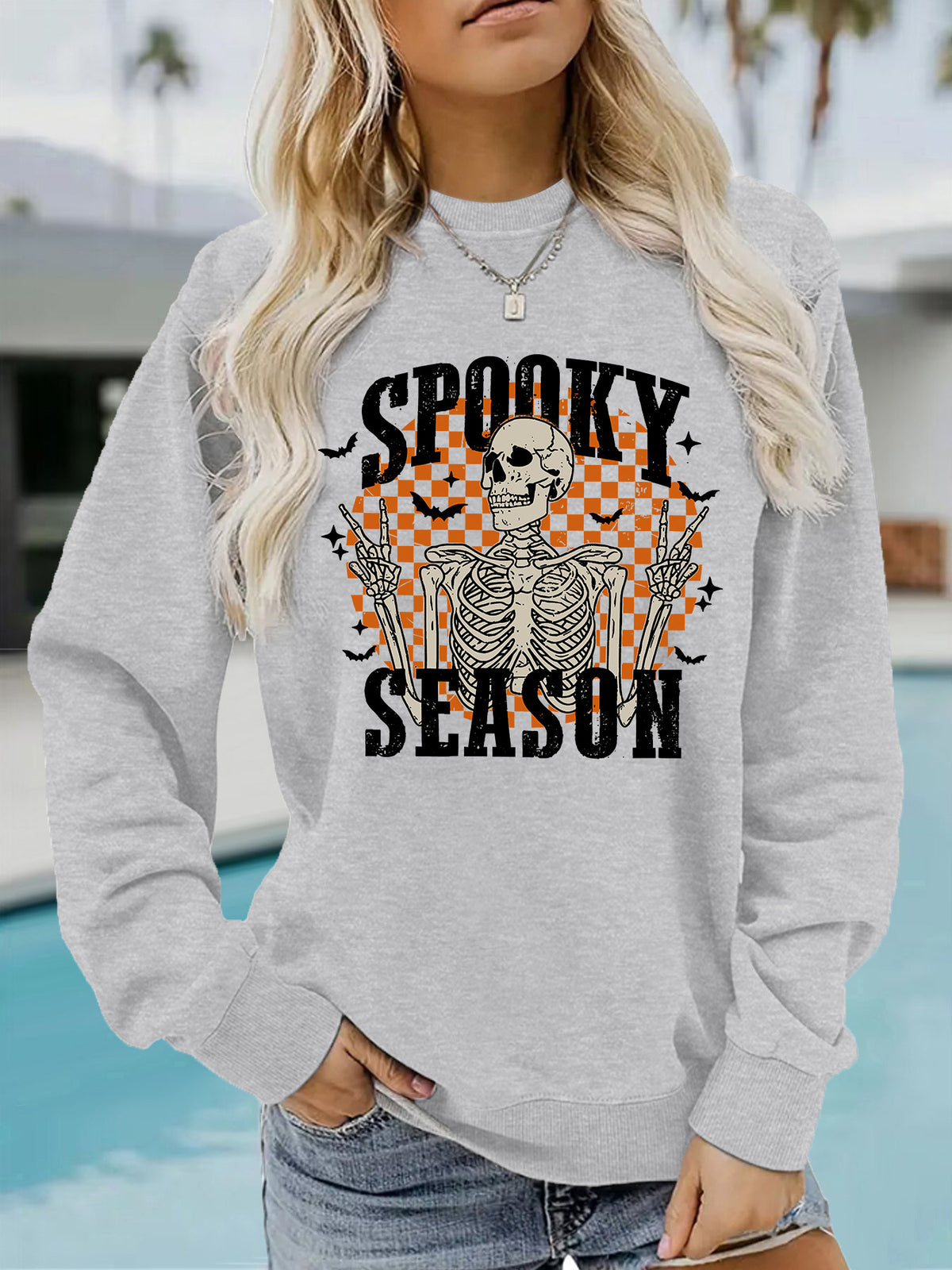 Halloween Spooky Season Skeleton Printed Pullover Hoodie from Mish Mash Market