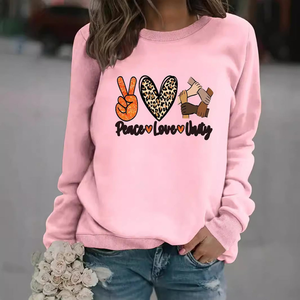 Women’s Peace Love Unity Printed Pullover – Casual Long Sleeve Crew Neck Graphic Sweatshirt from Mish Mash Market