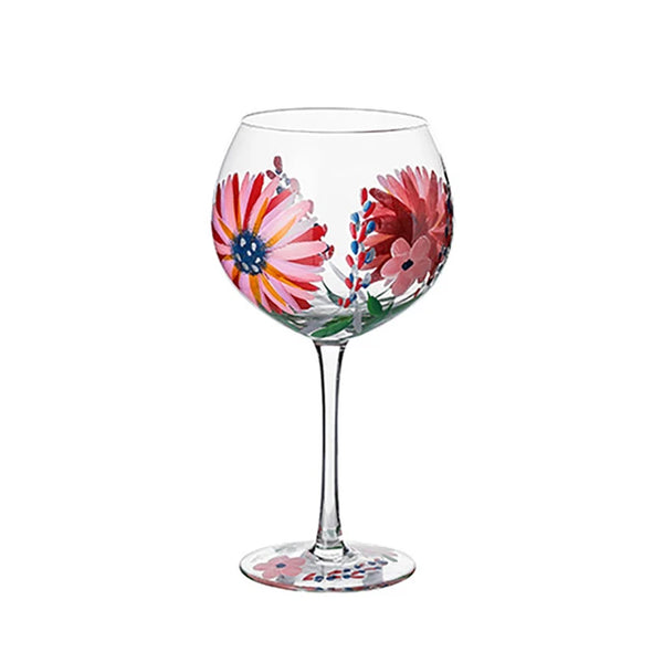 Nordic Hand-Painted Floral Wine Glass – Elegant Crystal Goblet for Weddings & Home