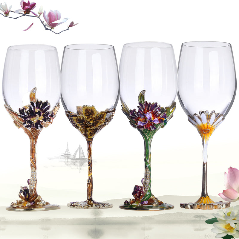 Luxury Hand-Painted Enamel Champagne Goblets - Elegant 2pc Wedding Gift Set from Mish Mash Market