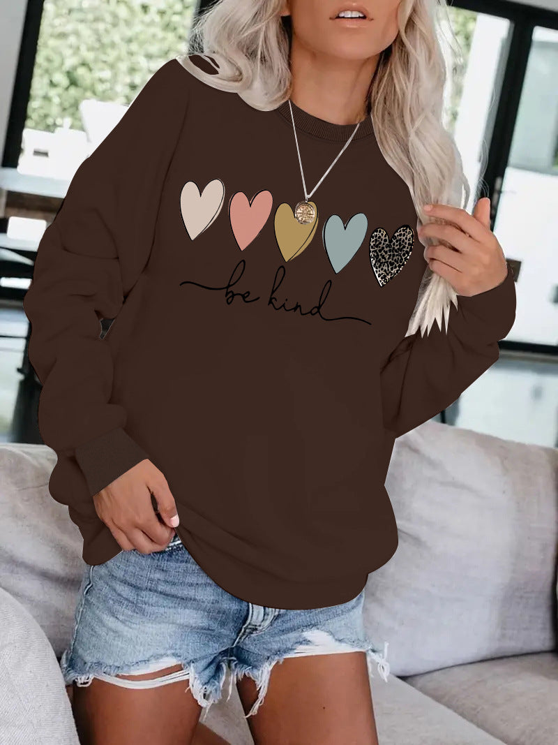 Be Kind Leopard Heart Graphic Sweatshirt - Women's Casual Black Pullover from Mish Mash Market