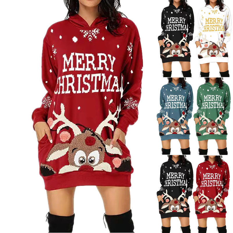 Women's Long Sleeve Christmas Hoodie Dress