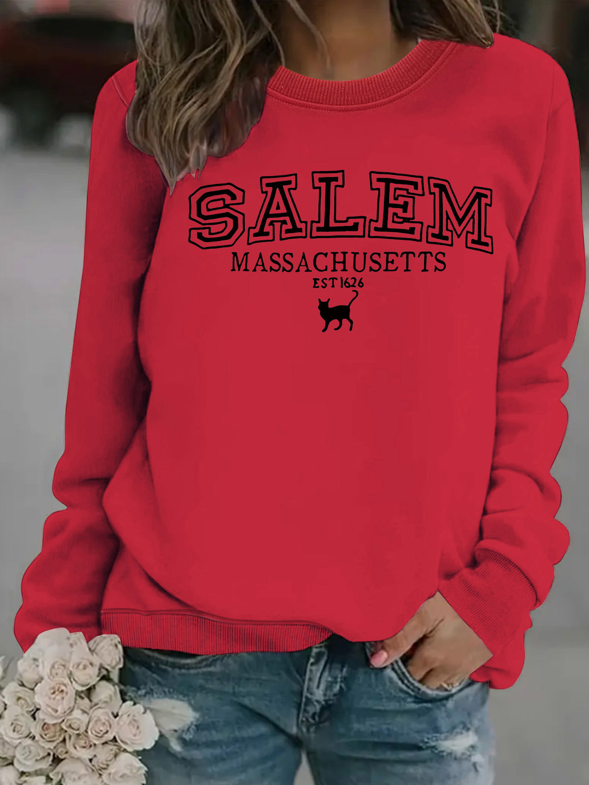Salem Massachusetts Black Cat Vintage Graphic Sweatshirt from Mish Mash Market
