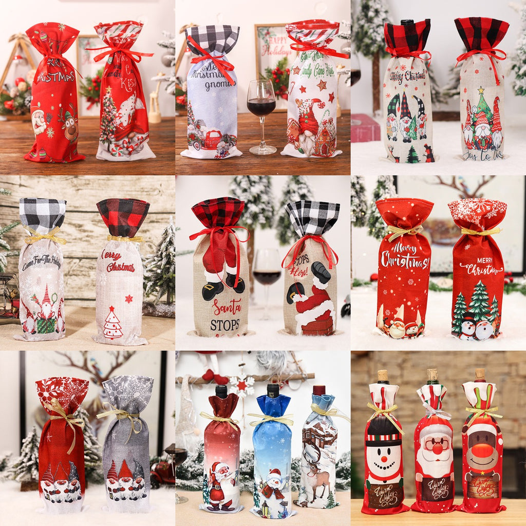 Festive Holiday Wine Bottle Gift Bags - Santa & Winter Themes from Mish Mash Market