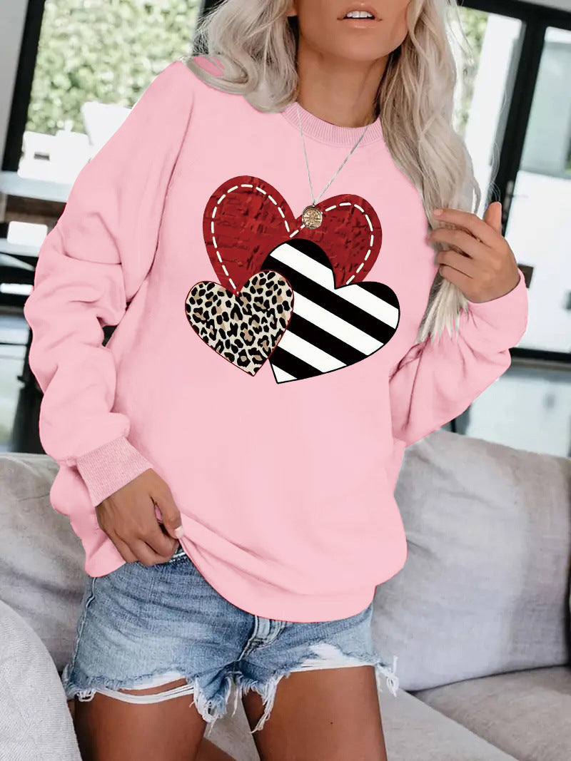 Leopard Heart Graphic Hoodie – Women's Grey Love Print Sweatshirt from Mish Mash Market