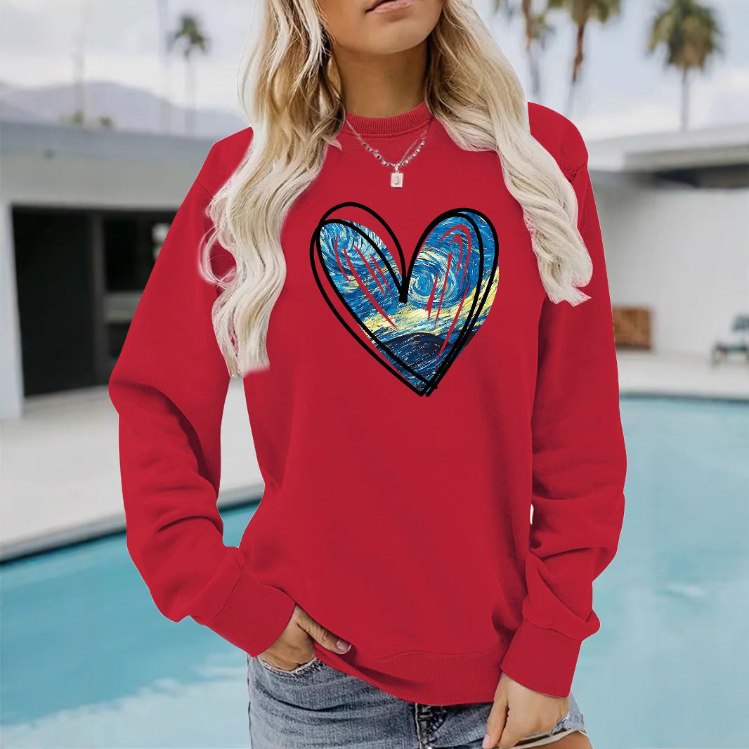 Heart Print Crewneck Sweatshirt - Abstract Graphic Pullover for Women from Mish Mash Market