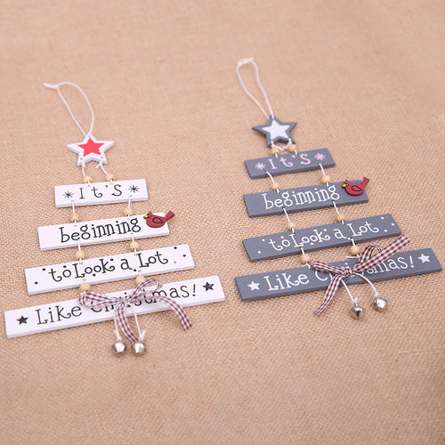 "WE WISH YOU A MERRY CHRISTMAS" Grey/White Wood Hanging Sign