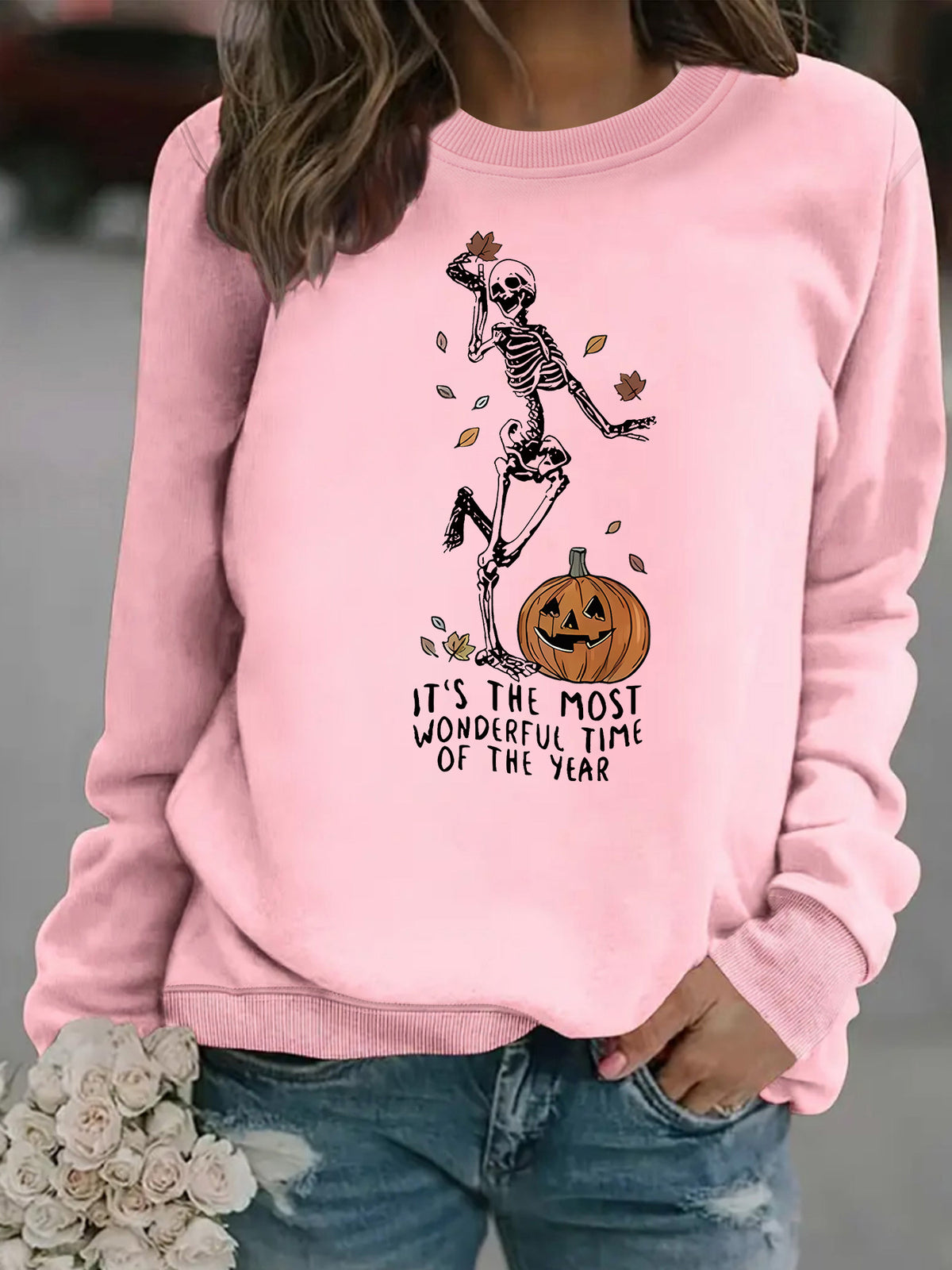 Pumpkin Skull Halloween Sweatshirt - Skeleton Graphic Print Pullover from Mish Mash Market
