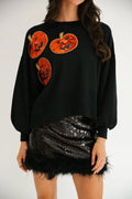 Women's Halloween Pumpkin Sequin Long Sleeve Hoodie - Loose Fit Casual Sweatshirt from Mish Mash Market