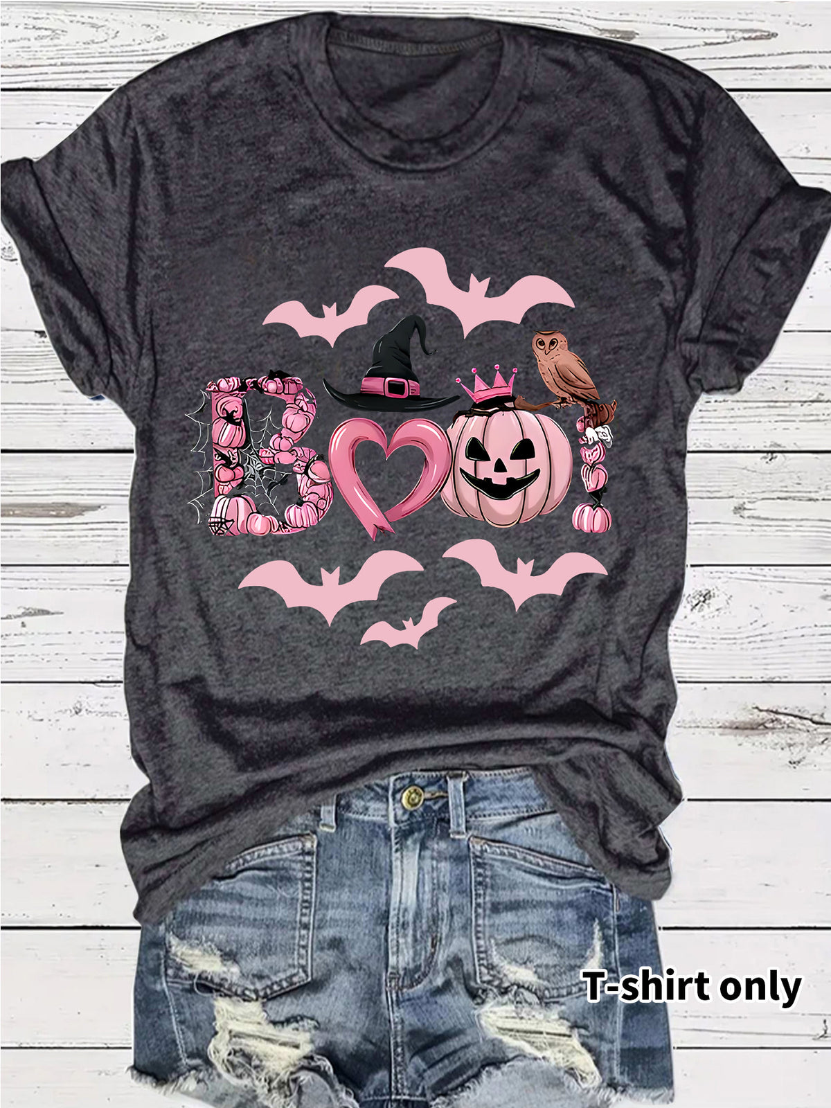 Women's Halloween Boo Graphic Print Short Sleeve T-Shirt from Mish Mash Market
