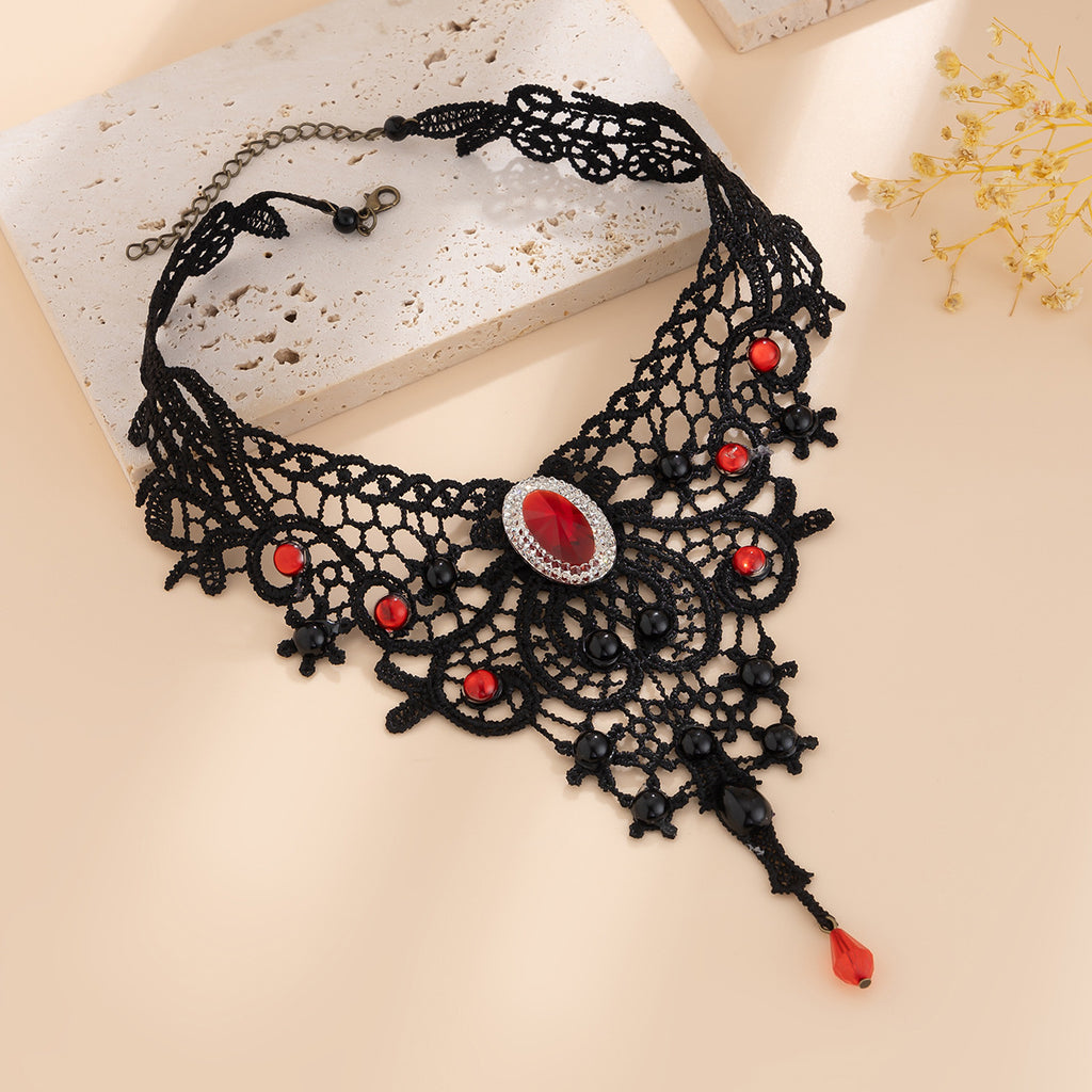 Gothic Victorian Lace Choker Necklace – Geometric Halloween Collarbone Chain from Mish Mash Market