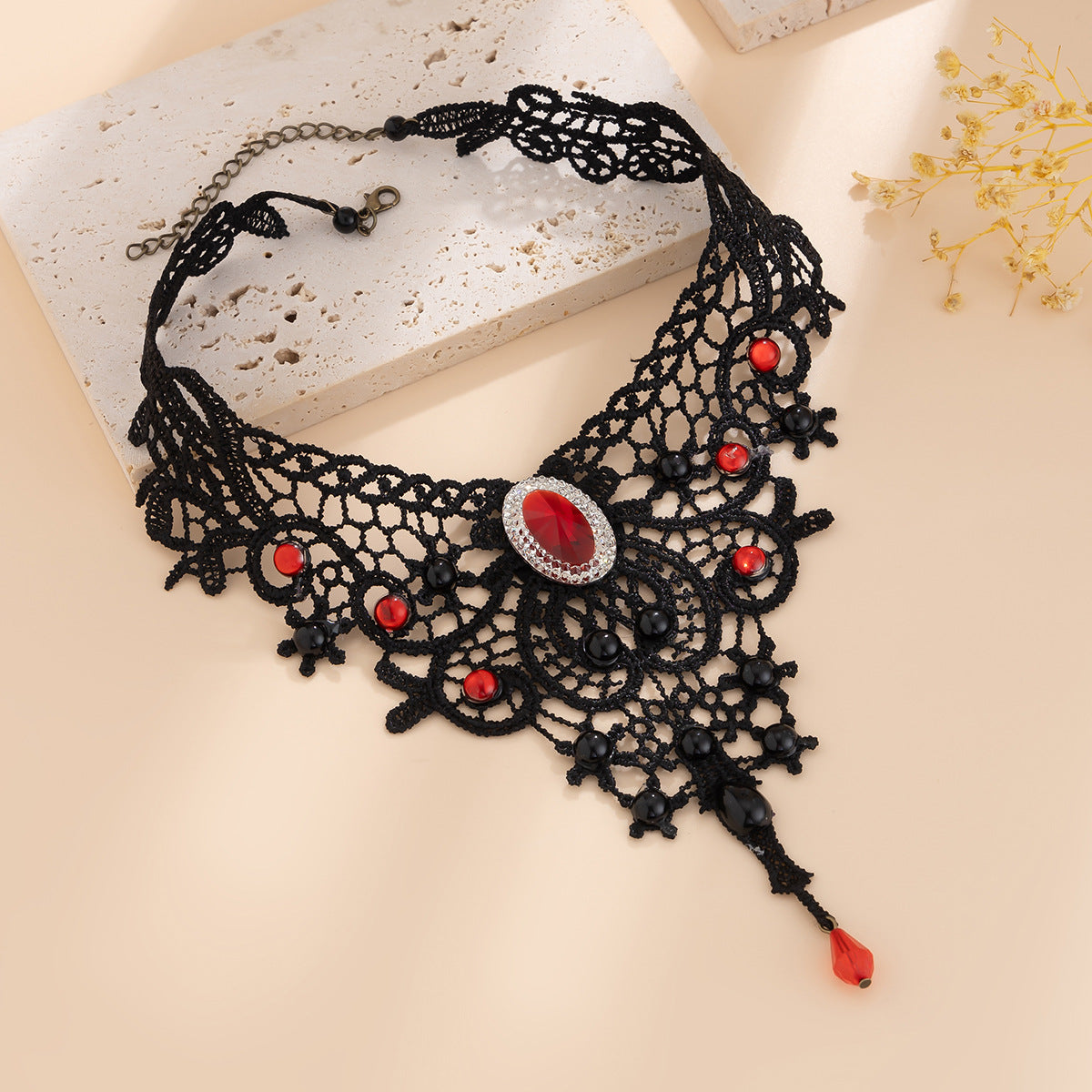 Gothic Victorian Lace Choker Necklace – Geometric Halloween Collarbone Chain from Mish Mash Market