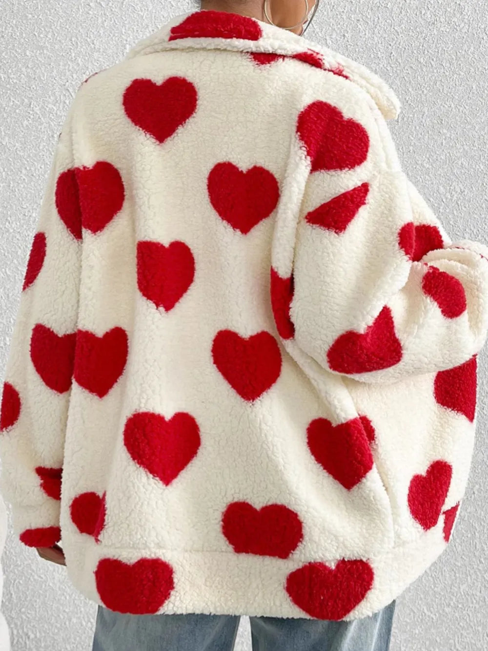 Women’s Long Sleeve Love Heart Print Zipper Cardigan Jacket – Relaxed Fit Fall Outerwear