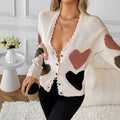 Women’s Love Heart V-Neck Knitted Sweater Jacket – Loose Fit Button-Down Cardigan from Mish Mash Market