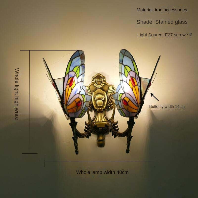 Tiffany Style Stained Glass Butterfly Wall Sconce – Colorful Vintage Accent Lighting