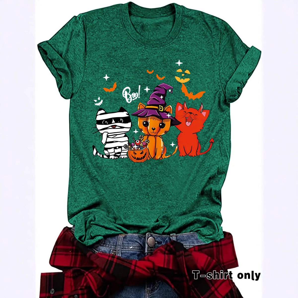 Three Halloween Cats Graphic Short Sleeve T-Shirt from Mish Mash Market