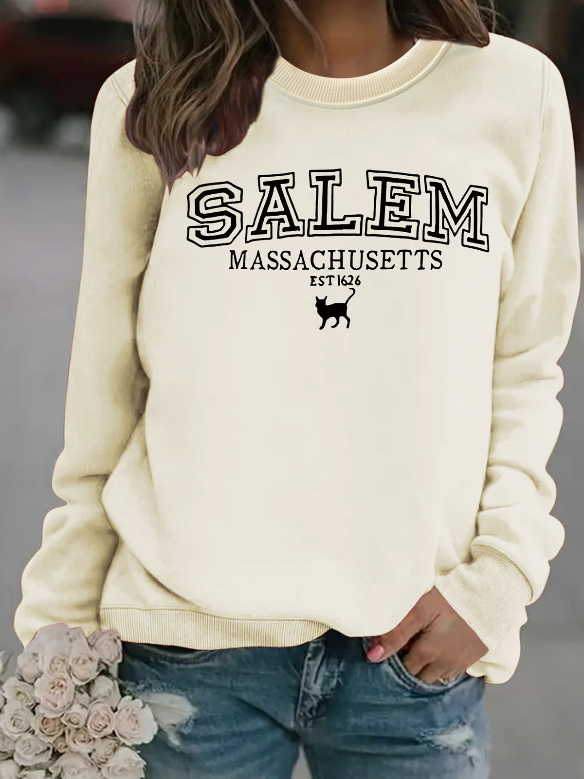 Salem Massachusetts Black Cat Vintage Graphic Sweatshirt from Mish Mash Market