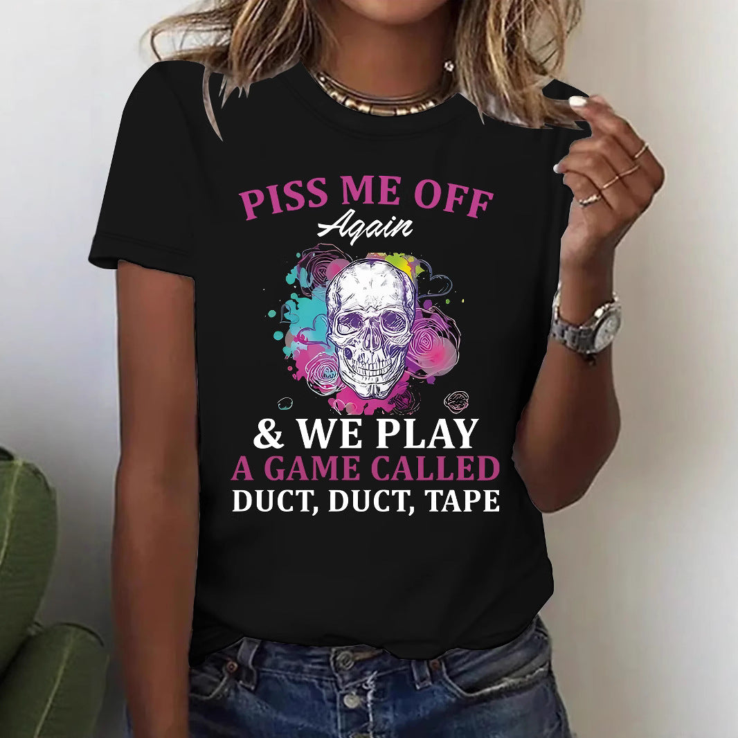 Women's "Duct Tape" Halloween Graphic Skull Short Sleeve Tee