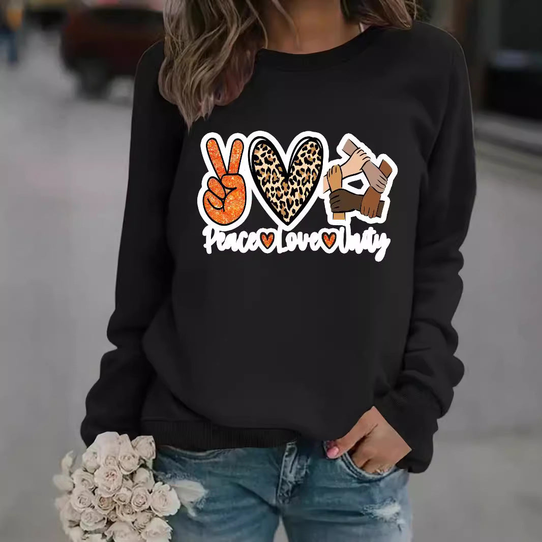 Women’s Peace Love Unity Printed Pullover – Casual Long Sleeve Crew Neck Graphic Sweatshirt