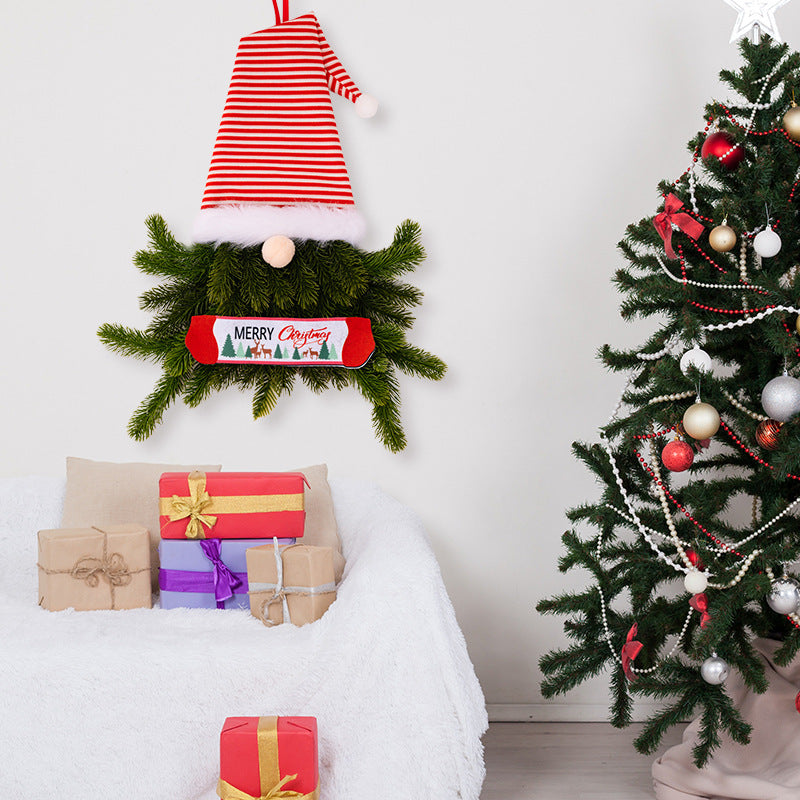 Striped Hat Gnome Christmas Door Wreath