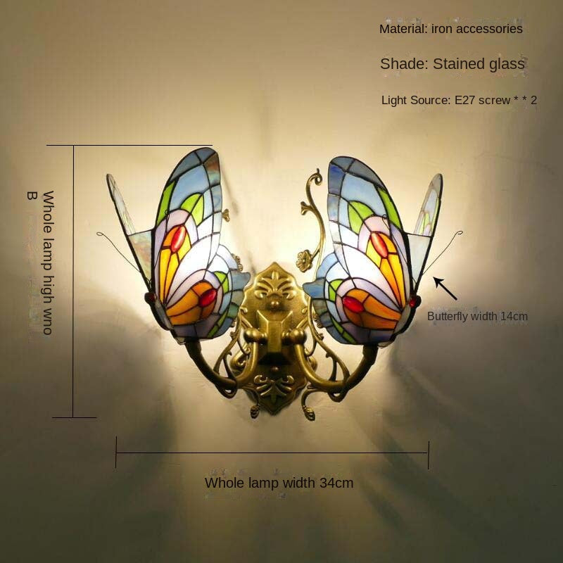 Tiffany Style Stained Glass Butterfly Wall Sconce – Colorful Vintage Accent Lighting