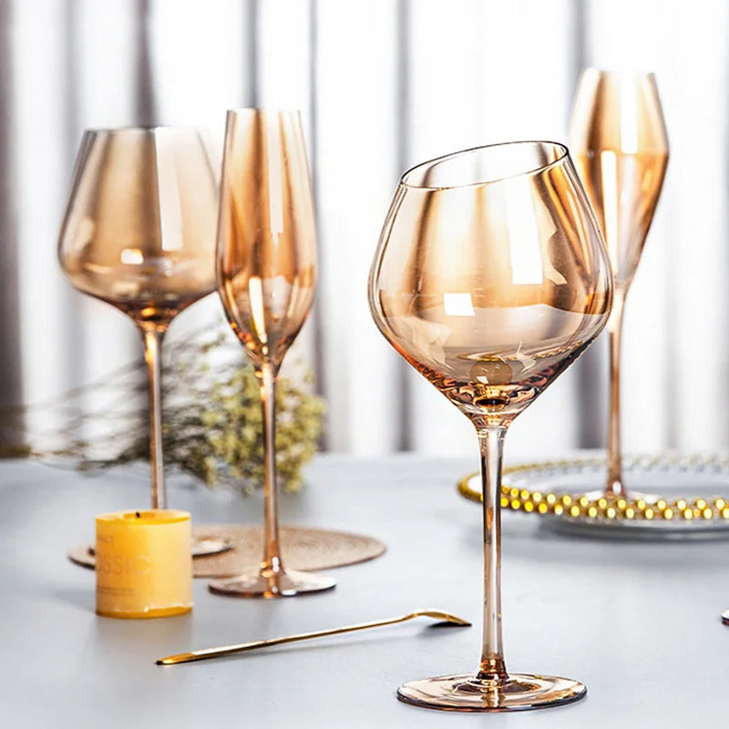 Nordic Luxury Amber Champagne Flutes – Gold Rimmed Lead-Free Crystal from Mish Mash Market