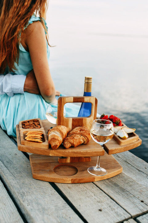 Portable Wooden Picnic Table & Wine Caddy | Outdoor Handcrafted Serving Tray