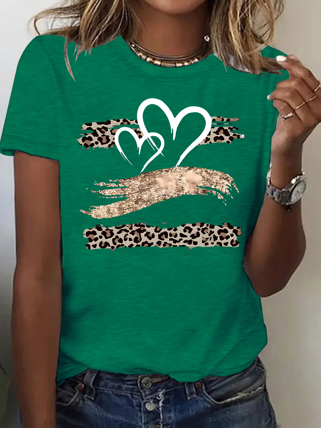 Leopard Heart Graphic Tee – Women's Casual Short Sleeve Love T-Shirt from Mish Mash Market