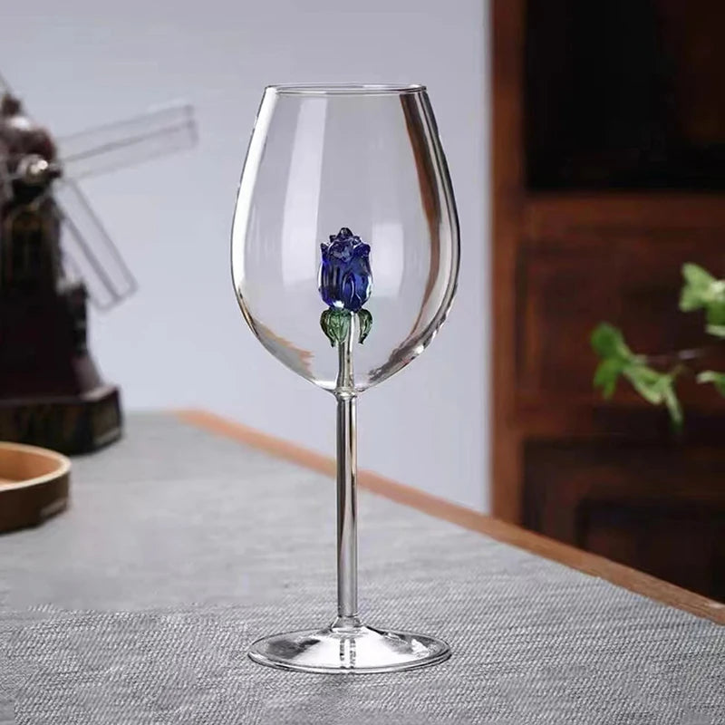 Handmade 3D Blue Rose Wine Glass – Elegant Crystal Flower Goblet from Mish Mash Market