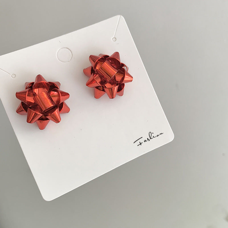 Christmas Gift Metallic Ribbon Bow Earrings