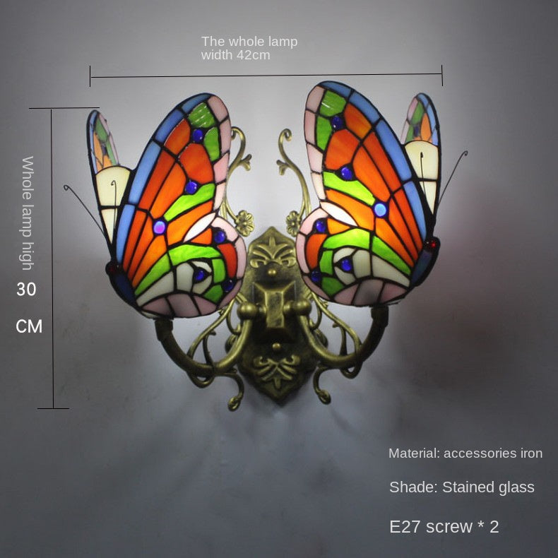 Tiffany Style Stained Glass Butterfly Wall Sconce – Colorful Vintage Accent Lighting