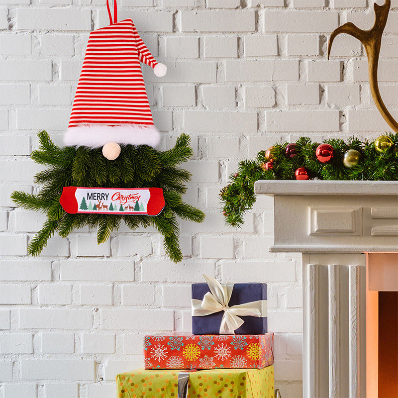 Striped Hat Gnome Christmas Door Wreath