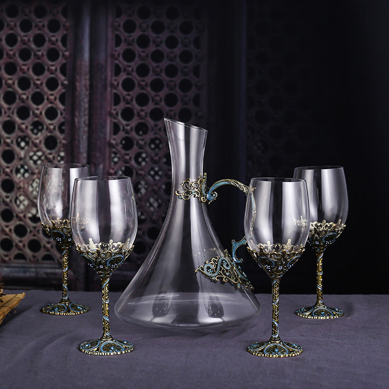 Luxury Enamel Crystal Wine Glass & Decanter Set – Lead-Free Hand-Painted Gift Set from Mish Mash Market