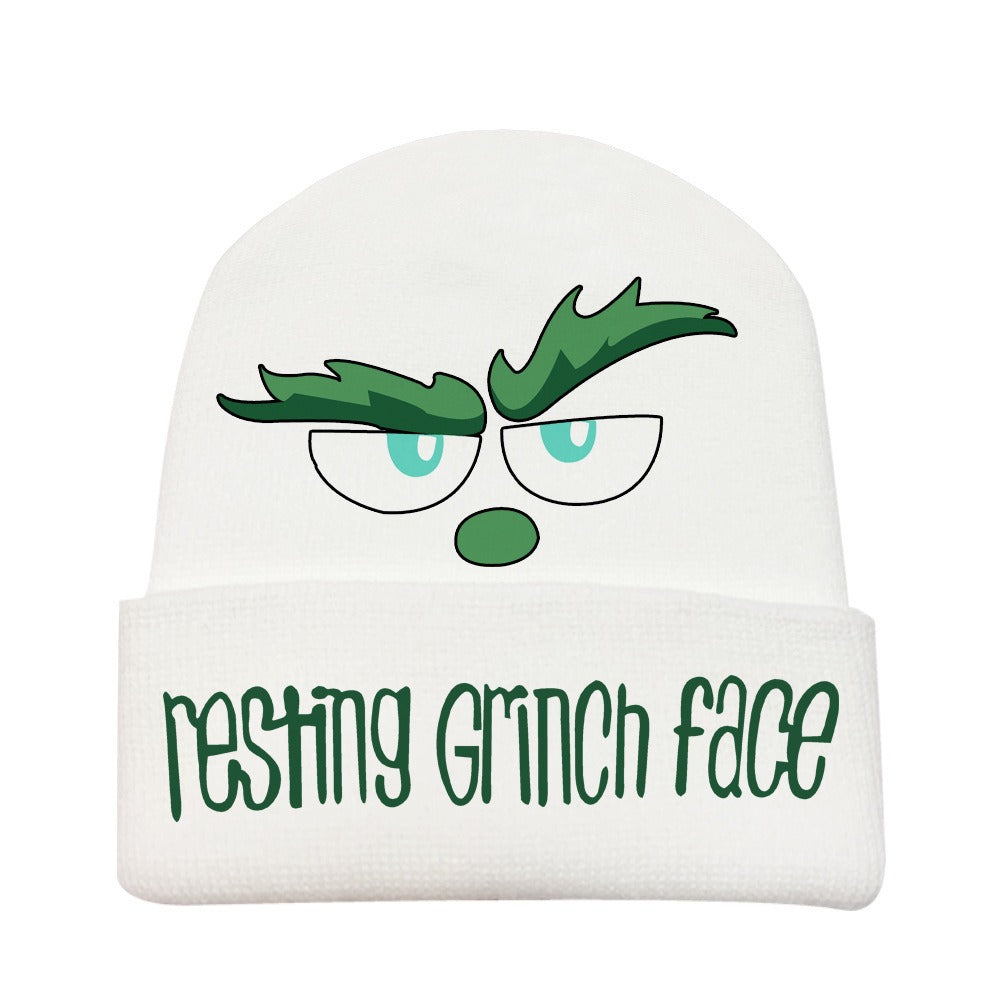 Resting Grinch Face Embroidered Beanie